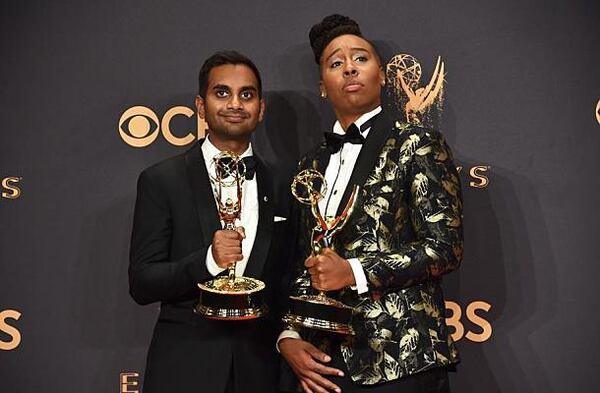 Aziz Ansari and Lena Waithe with their Emmy awards