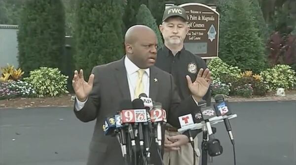 Orange County, Fla. Sheriff Jerry Demings, left, and Nick Wiley, executive director of the Florida Fish and Wildlife Conservation Commission, at a Wednesday morning news conference to discuss updates. They remain hopeful. Image: WSB