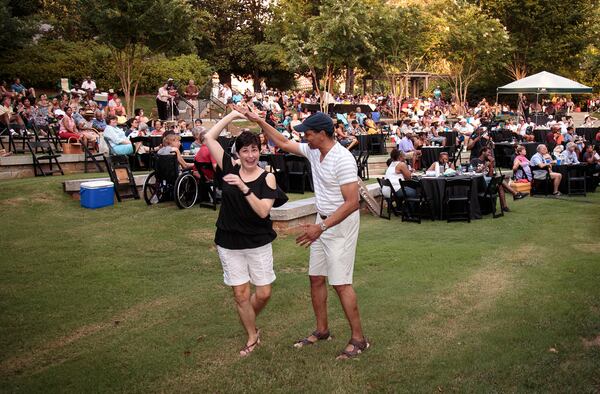 Cathey Turner and Randy Henderson dance to the music of Trumpeter Joey Sommerville during the Jazz on the Lawn concert at Callanwolde Fine Art Center in Atlanta, GA Friday, July 8, 2016. STEVE SCHAEFER / SPECIAL TO THE AJC