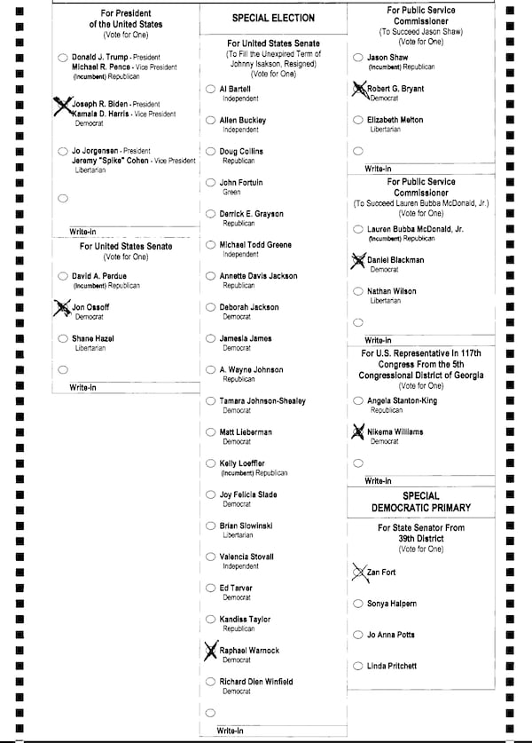 One voter used X marks to fill out a ballot.