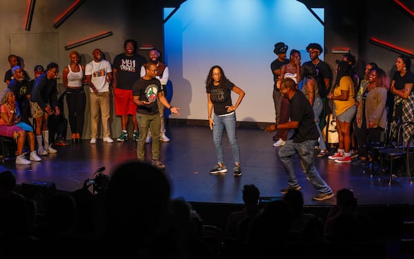 BlackGround improv comedy troupe performs at Dad’s Garage in Atlanta on Wednesday, June 19, 2024. (Natrice Miller/ AJC)