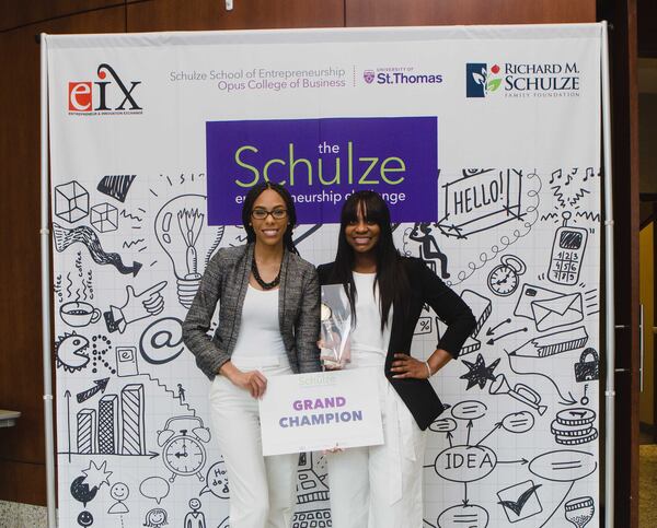 Georgia State University students Dia Davis, left, and Chanté Knox, right, won a national entrepreneurship competition for the company they created for women’s hygiene needs.