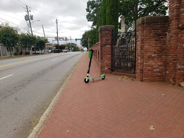 City Planning Commissioner Tim Keane started shooting pictures of “What were you thinking?” moments of scooter parking. Photo by Tim Keane