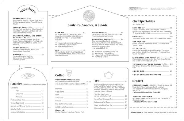 Juniper Cafe menu