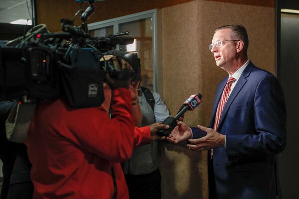 March 2, 2020 - Atlanta - Congressman Doug Collins, R-Ga., talks with the media after he signed in at the Secretary of States office to qualify  for the special election to fill Sen. Johnny Isakson's former seat. A large turnout by both Democrats and Republicans on the first day of election qualifying resulted in long lines of politicians waiting to sign in.   Bob Andres / robert.andres@ajc.com