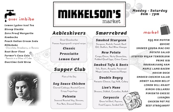 Early draft of the menu for Mikkelson's Market.