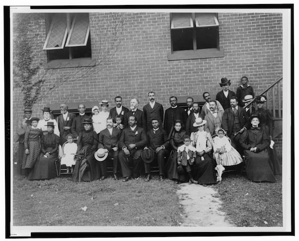 Members of the First Congregational Church in Atlanta pose outside the building for photographer Thomas Askew.