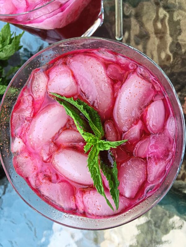 This cocktail that is red in color and in an "on the rocks" glass is called "Boozy Beet Shrub."
(Karen Kane/Pittsburgh Post-Gazette/TNS)