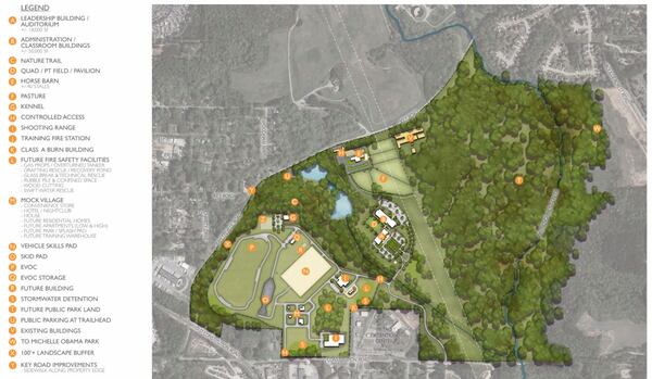 A recent site plan for Atlanta's proposed police and fire training center in southern DeKalb County.