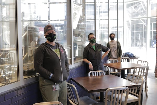 Among the women who work at Terrapin are (left to right) brewer Anita Riley and brewing supervisors Jess Hurd and Chrissy Loganchuk. (Courtesy of Kevin Roberts)