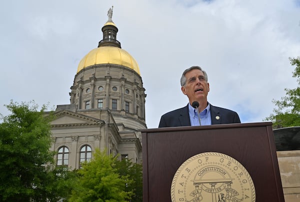 Secretary of State Brad Raffensperger speaks during a press conference at Liberty Plaza in downtown Atlanta to announce that more than 1 million Georgia voters have requested absentee ballots for the June 9 primary. (Hyosub Shin / Hyosub.Shin@ajc.com)