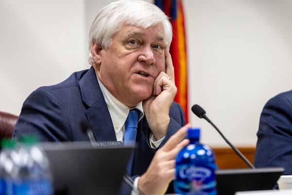 Chairman Bill Cowsert talks during a hearing with  Defense attorney Ashleigh Merchant at a Senate Special Committee on Investigation at the Georgia State Capitol on Wednesday, March 6, 2024. (Steve Schaefer/steve.schaefer@ajc.com)