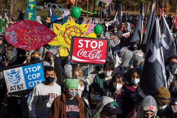 Protestors are seen demonstrating against the Atlanta Public Safety Training Center last year. 