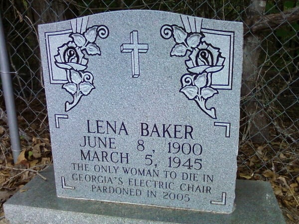 A simple headstone rests on Lena Baker's grave behind Mount Vernon Missionary Baptist Church in Cuthbert.