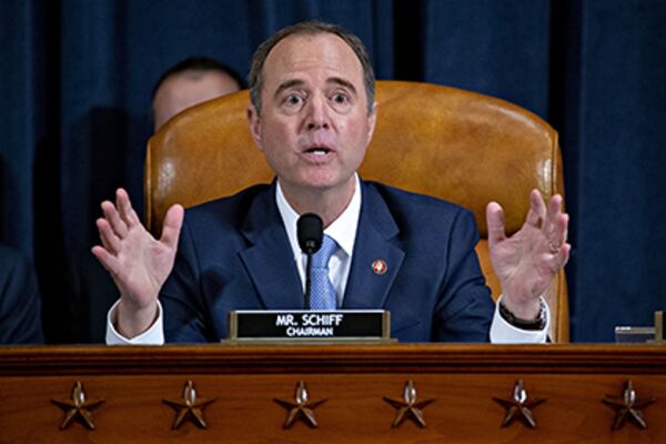 Rep. Adam Schiff,  chairman of the House Intelligence Committee, makes a closing statement during an impeachment inquiry hearing  on Capitol Hill November 21, 2019 in Washington, DC.