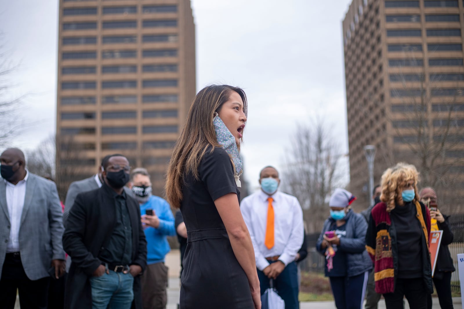 Georgia state Rep. Bee Nguyen (D-Atlanta) speaks to demonstrators at an HB 531 protest outside the state Capitol on Day 25 of the legislative session in Atlanta on Monday, March 1, 2021. (Alyssa Pointer / Alyssa.Pointer@ajc.com)