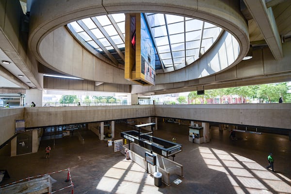 A concrete canopy currently covers the Five Points station plaza in Atlanta. (AJC 2024)