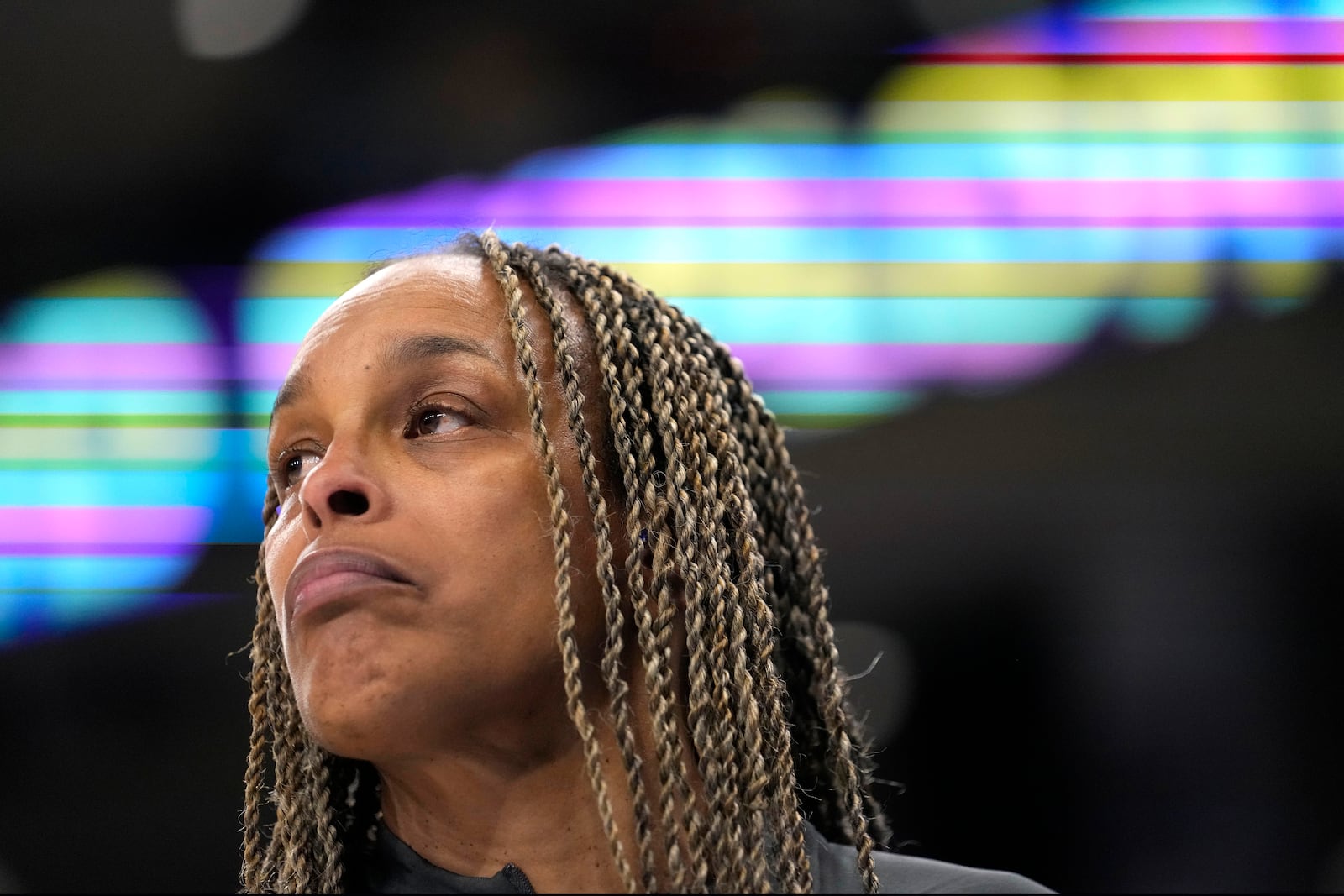 FILE - Chicago Sky head coach Teresa Weatherspoon looks across the court during a WNBA basketball game against the New York Liberty, June 4, 2024, in Chicago. (AP Photo/Charles Rex Arbogast, File)