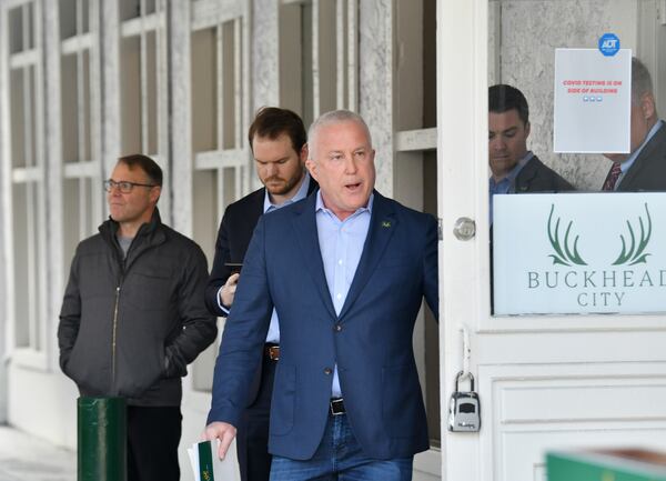 Bill White, chairman and CEO of the Buckhead City Committee, walks to the podium before a news conference held days after state Republican leaders effectively killed the proposal for this legislative session. (Hyosub Shin / Hyosub.Shin@ajc.com)