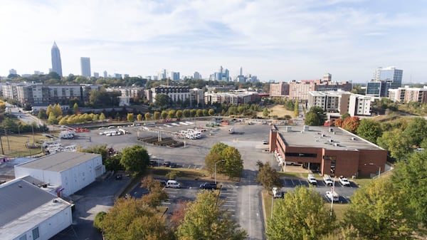 An aerial view of the former Georgia Power yard along the Beltline Eastside Trial in Old Fourth Ward where developer New City plans a massive mixed-use project including offices, retail, a hotel and apartments. PHOTO BY CHANNEL 2 ACTION NEWS.