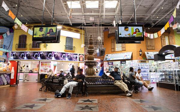 The fountain is a popular gathering spot at Plaza Fiesta. Fountains are a common sight in Mexican zócalos, or town squares. CHRISTINA MATACOTTA FOR THE ATLANTA JOURNAL-CONSTITUTION.