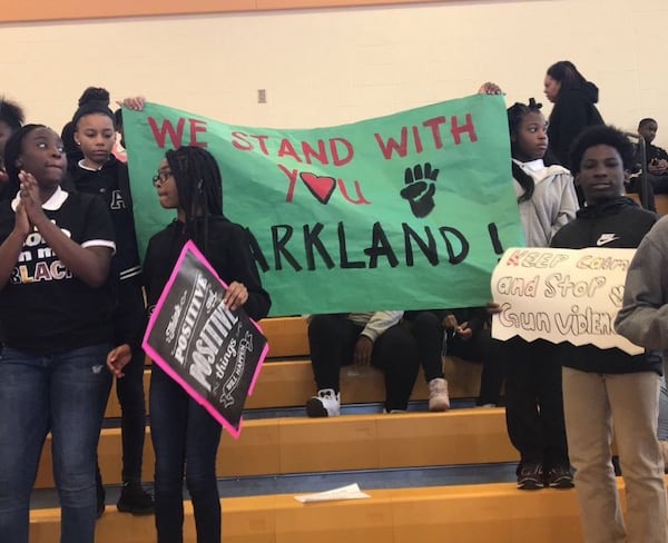 The protest scene at Sylvan Hills Middle School in Atlanta. FROM TWITTER