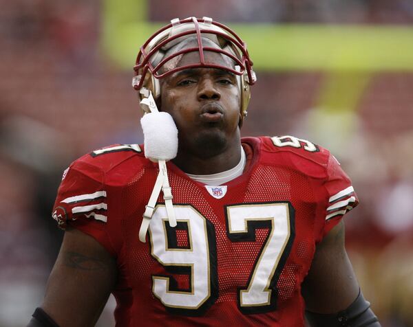 49ers defensive end Bryant Young on the sidelines as the San Francisco 49ers defeated the Houston Texans in overtime by a score of 20 to 17 at Monster Park, San Francisco, California, January 1, 2006. (Photo by Robert B. Stanton/NFLPhotoLibrary)