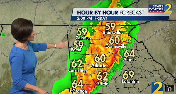 Through the early afternoon Friday, strong to severe thunderstorms will cover metro Atlanta, according to Channel 2 Action News meteorologist Jennifer Lopez.