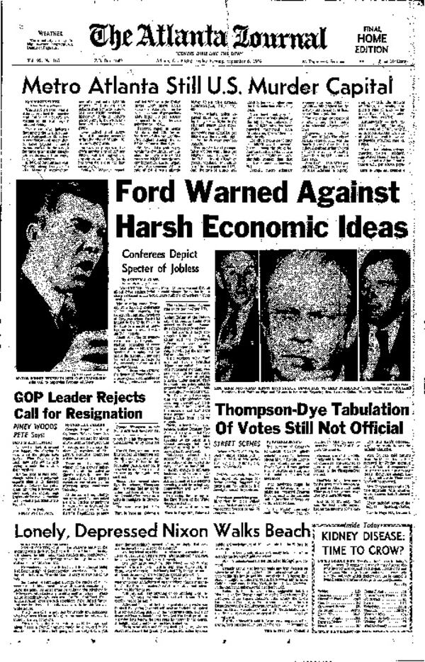 Sept. 6, 1974 -- Journal readers learned that Atlanta remained the nation's 'murder capital,' with a homicide rate of 52.7 per 100,000 people. The city recorded 263 homicides in 1973.