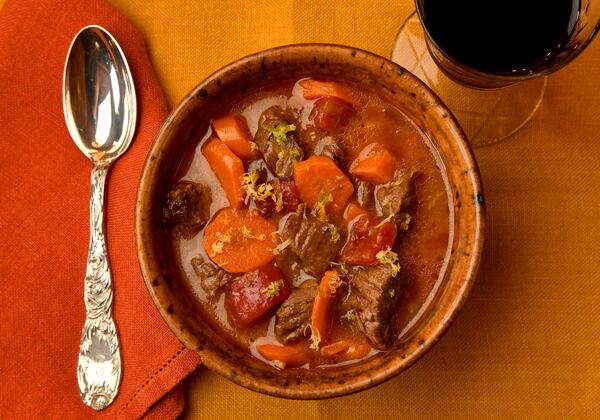 You can vary the marinating time for Lemon-Lime Beef and Carrot Stew, but marinating the meat for at least 30 minutes is key for the flavor of the dish. (Styling by Cynthia Graubart / Chris Hunt for the AJC)