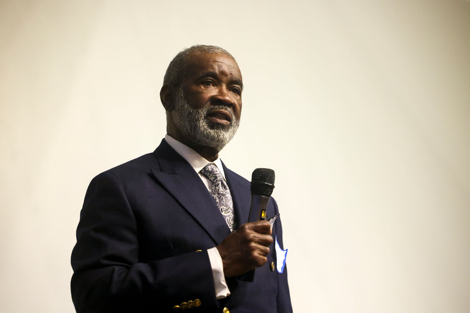 Fulton County Tax Commissioner Arthur Ferdinand, Democrat, speaks during the 2024 Town Hall for North Fulton Democratic and Nonpartisan Candidates at Memories Event Space, Tuesday, April 30, 2024, in Johns Creek, Ga.  (Jason Getz / AJC)
