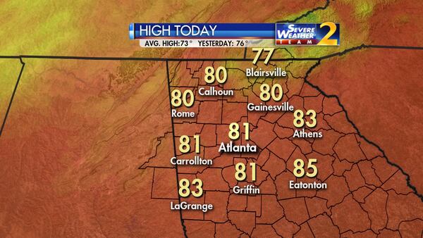 Atlanta surpassed Wedneday’s forecast high of 81 degrees by hitting 83. (Credit: Channel 2 Action News)