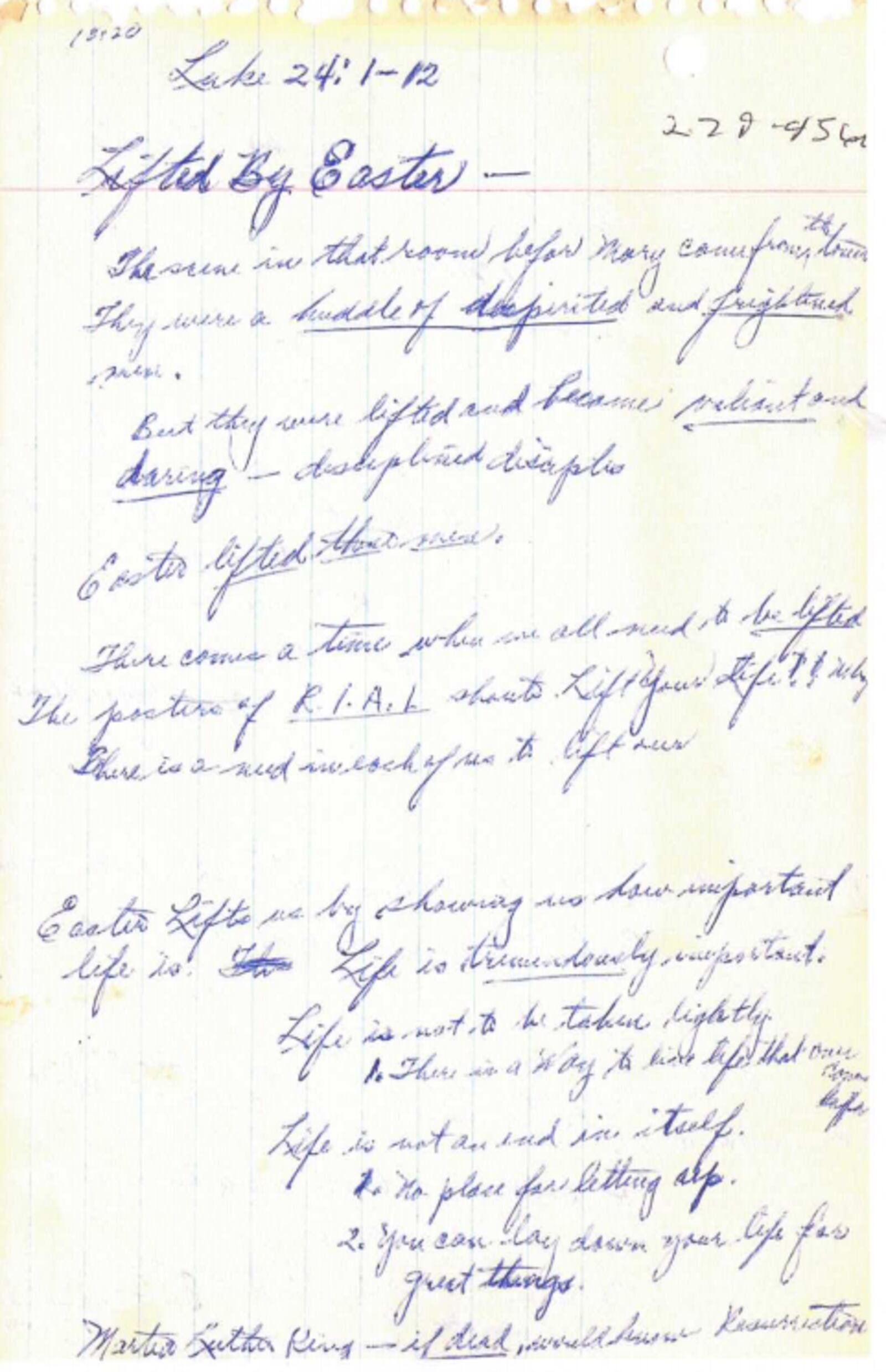 These handwritten notes are from an Easter sermon delivered by the late C.T. Vivian.