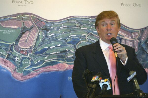 Donald Trump speaks at the groundbreaking of The Trump National Golf Club on Jan. 14, 2005, in Rancho Palos Verdes, California. (Photo by Matthew Simmons/Getty Images)