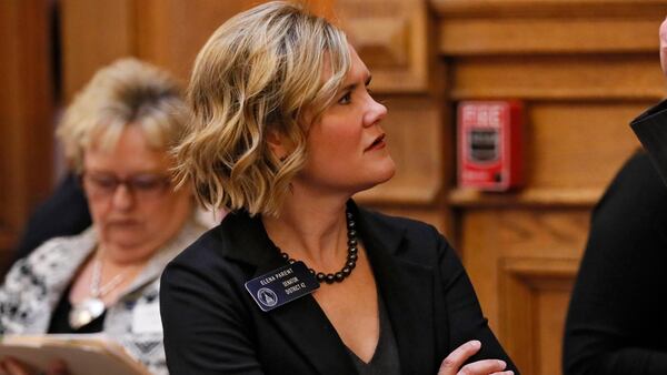 The sponsor of the bill that would change Georgia’s gun law, Sen. Elena Parent (D-Atlanta), on the floor of the Georgia Senate earlier this session. BOB ANDRES /BANDRES@AJC.COM