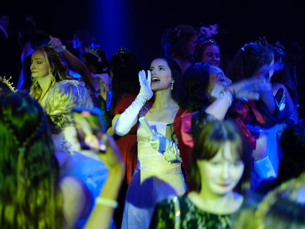 Participants dance at “The Queen’s Ball: A Bridgerton Experience” at Pullman Yards in Atlanta on Friday, July 22, 2022. (Arvin Temkar / arvin.temkar@ajc.com)