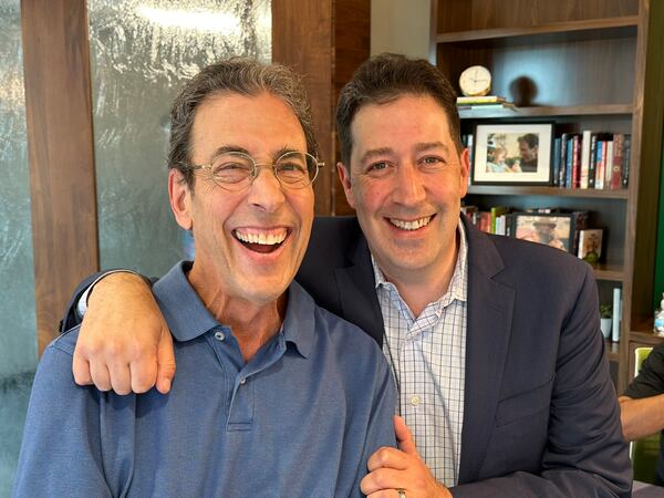 Clark Howard with WSB radio late morning host Mark Arum at the 2024 WSB Care-a-thon, which raised $2 million for the Aflac Cancer and Blood Disorder Center. Howard has been to every single Care-a-thon since it began 24 years ago. RODNEY HO/rho@ajc.com