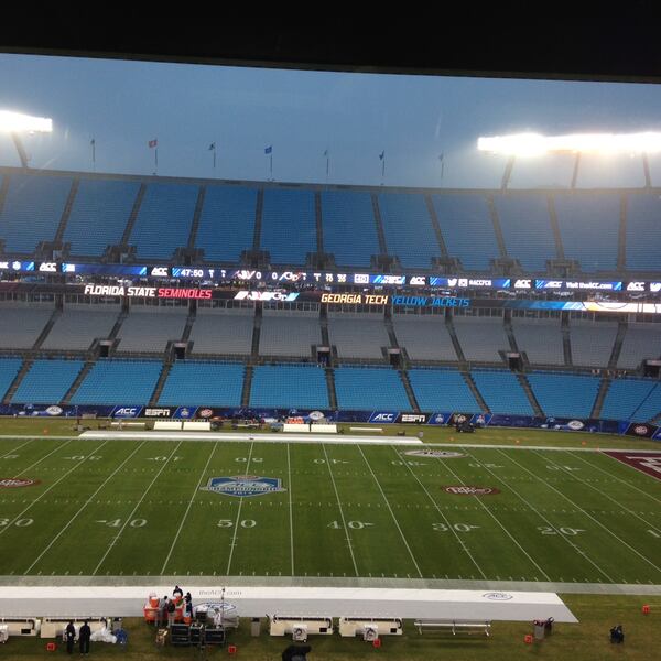 The skies are dark over Bank of America Stadium. (M. Bradley)