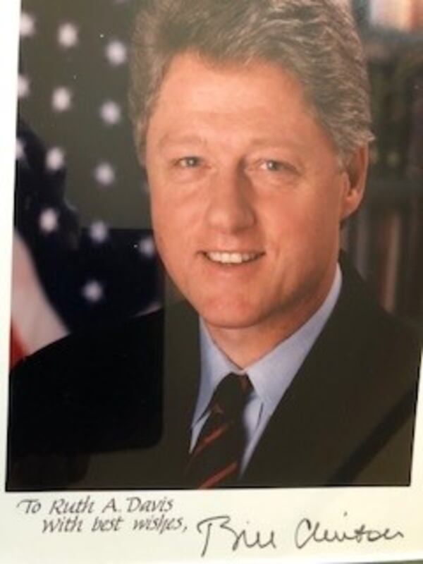 This autographed photo from former president Bill Clinton was misplaced during a cleaning spree at Ambassador Ruth A. Davis' house. It ended up in a Washington,D.C., thrift store, where a recent college grad found it and brought it back to her. Photo: Ruth A. Davis