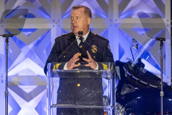 Atlanta Police Chief Darin Schierbaum delivers his remarks during the annual “Crime is Toast” breakfast at the Georgia World Congress Center on Tuesday, Sept. 24, 2024. The event celebrates the exceptional service of the Atlanta Police Department (APD)
(Miguel Martinez / AJC)