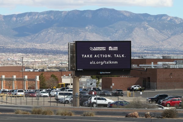 A billboard flashes a message as part of a new statewide Alzheimer's awareness campaign that includes digital advertisements around in Albuquerque, N.M., Wednesday, March 12, 2025. (AP Photo/Susan Montoya Bryan)