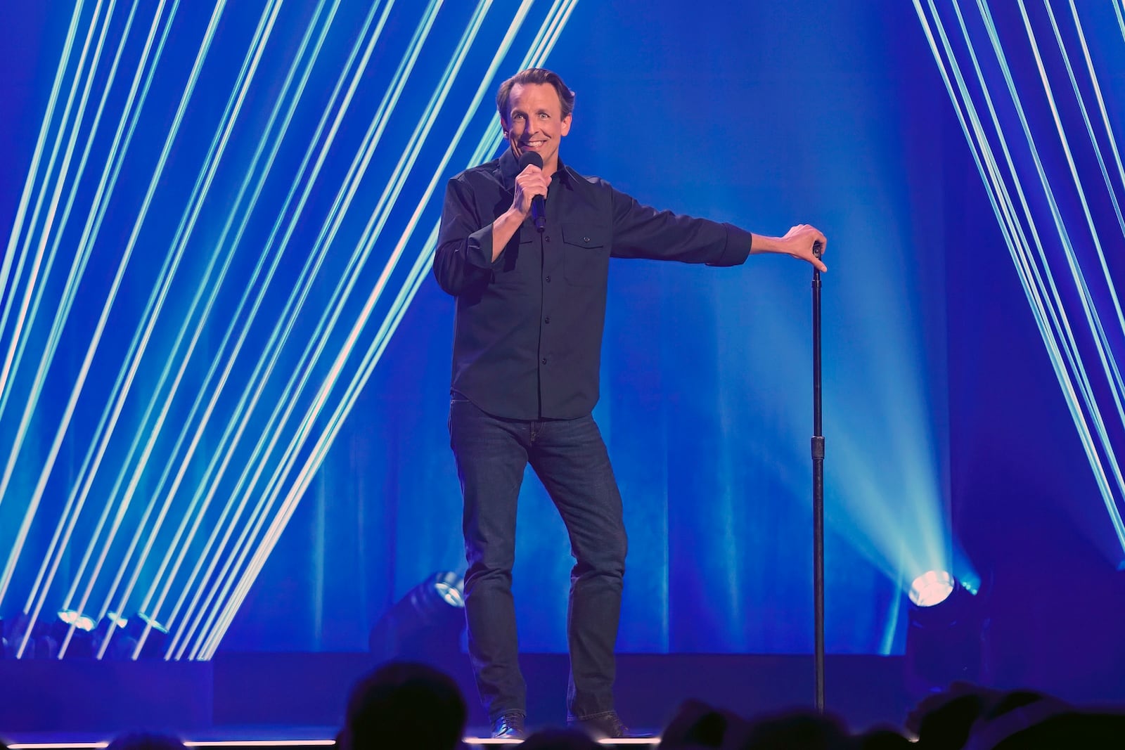 This image released by HBO shows actor-comedian-host Seth Meyers in a scene from his comedy special "Seth Meyers: Dad Man Walking." (HBO via AP)