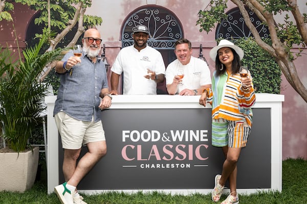 The talent booked for the Food & Wine Classic in Charleston includes (left to right) Andrew Zimmern, Marcus Shell, Tyler Florence and Maneet Chauhan. /  Courtesy of FOOD & WINE Classic