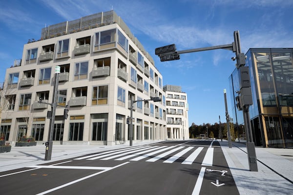 This photo provided by Woven by Toyota shows a main street and the complexes at Woven City in Susono city, Shizuoka Prefecture on Feb. 2025. (Woven by Toyota via AP)