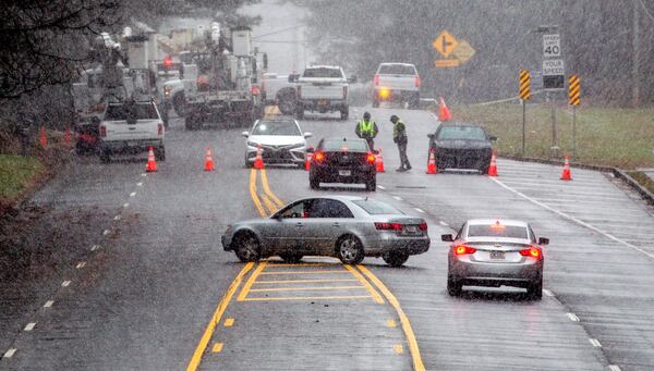 North Druid Hills Road  is closed from a fallen tree and down powerlines Sunday, January 16, 2020  STEVE SCHAEFER FOR THE ATLANTA JOURNAL-CONSTITUTION