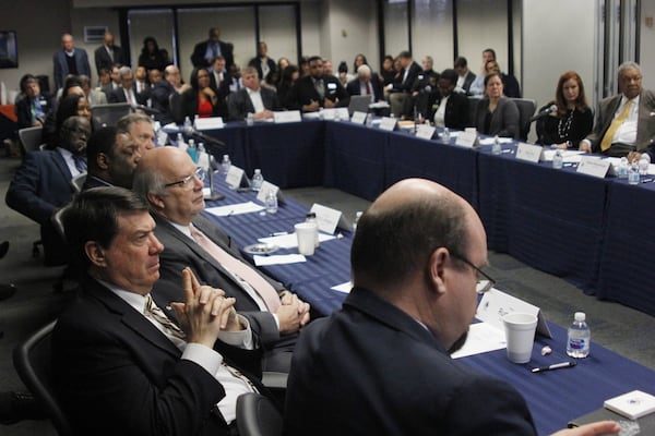 Mayors and commissioners from throughout Fulton County listen to presentations and discuss the future of transit on Friday, Feb. 22, 2019 at the Fulton County Government Center in downtown Atlanta. (BEN BRASCH/BEN.BRASCH@AJC.COM)