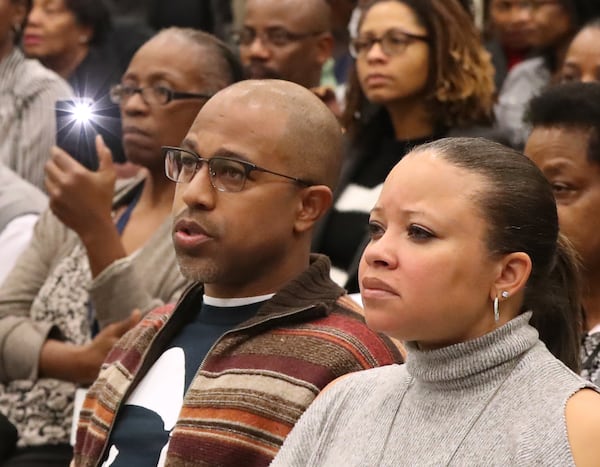 January 29, 2018 South Fulton: Local parents Marcus & Nakia Coleman attend a Town Hall Discussion on a ordinance to hold parents more accountable for their children's actions at the South Fulton County Government Annex Building on Monday, January 29, 2018, in South Fulton.   Curtis Compton/ccompton@ajc.com