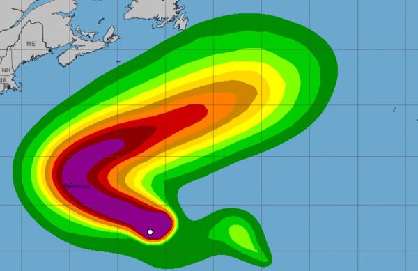 Tropical storm-force wind speed possibilities for Tropical Storm Paulette.