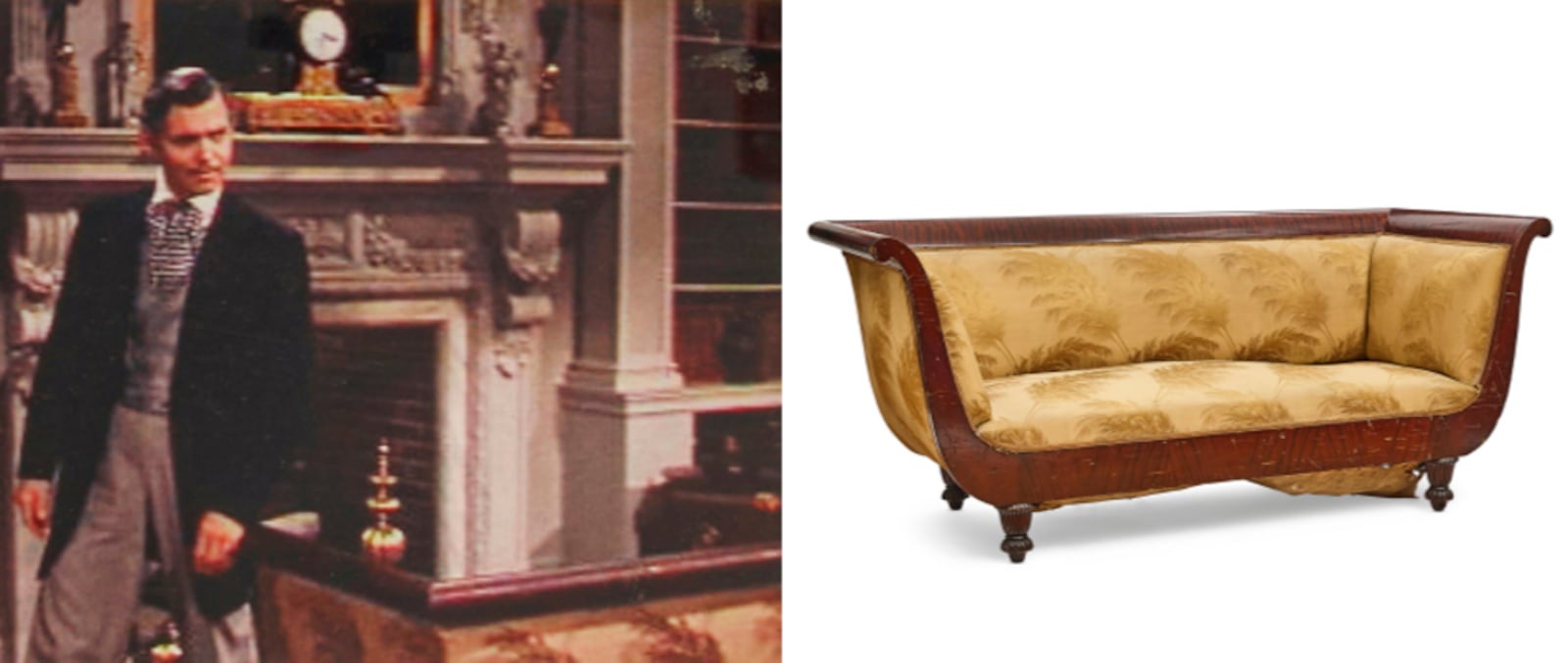 A sofa used by Clark Gable in the vase-throwing scene in "Gone with the Wind" is up for auction by Bonhams. BONHAMS