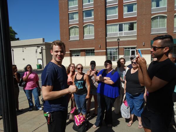  Season 14 runner up Clark Beckham hung out all day after driving six hours from Nashville to give auditioners a morale lift in Athens Sunday at the "American Idol" bus tour auditions. CREDIT: Rodney Ho/rho@ajc.com